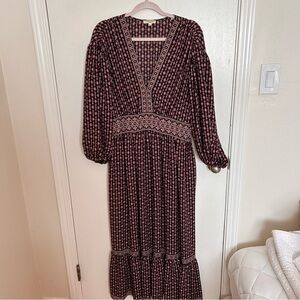 Max Studio Burgundy and Pink Printed Boho Maxi Dress
